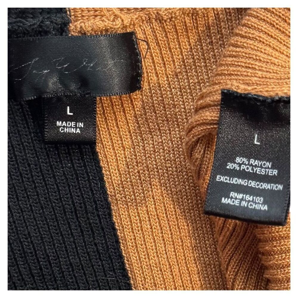 Say What Shoko Colorblock Sweater Dress Womens Size L Black Tan Midi Button - Picture 5 of 7